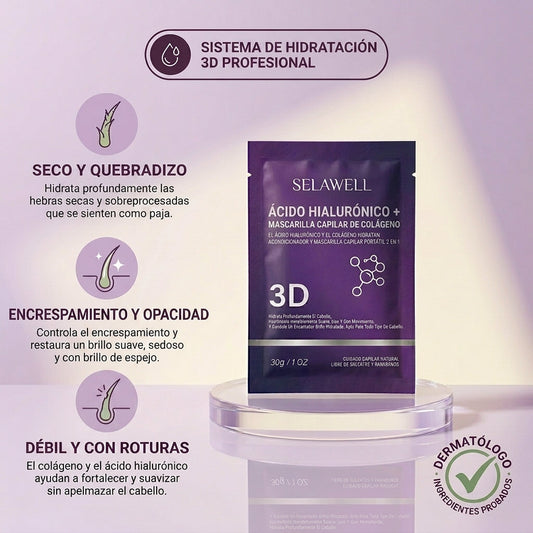 Mascarilla capilar 3D LUVAWELL — Colágeno y ácido hialurónico