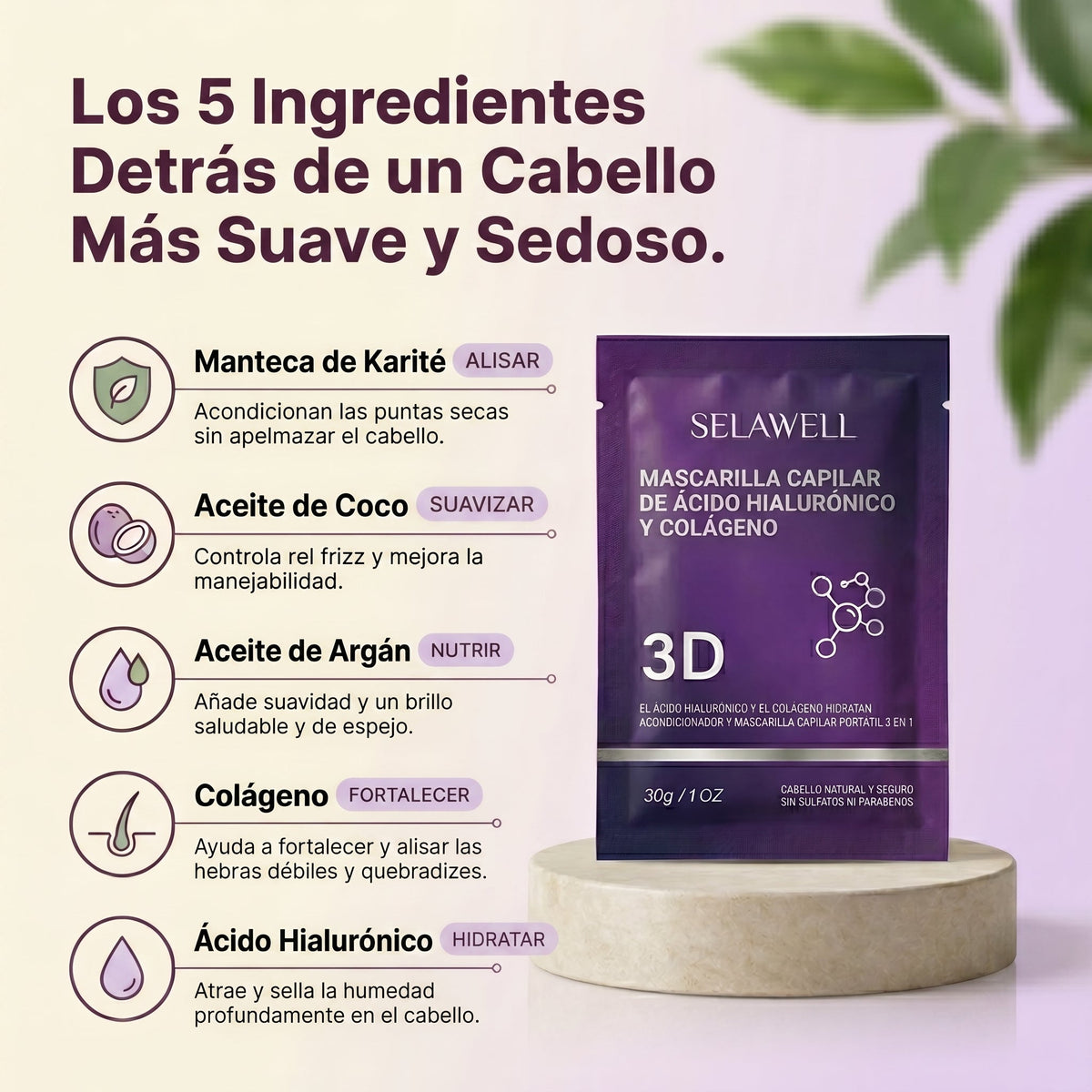 Mascarilla capilar 3D LUVAWELL — Colágeno y ácido hialurónico