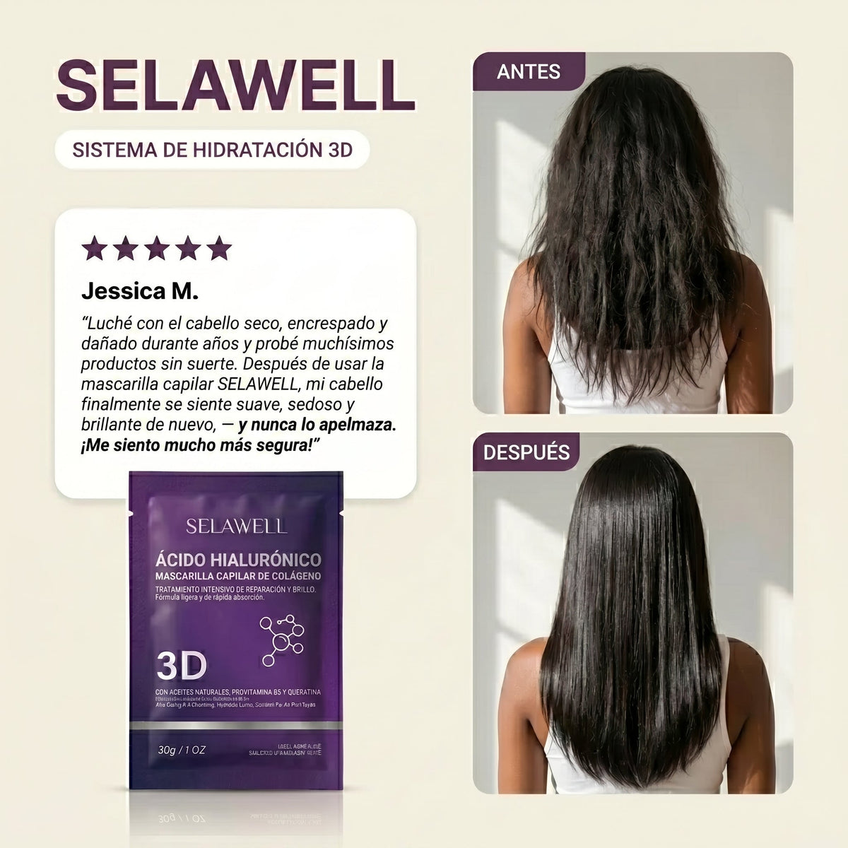 Mascarilla capilar 3D LUVAWELL — Colágeno y ácido hialurónico