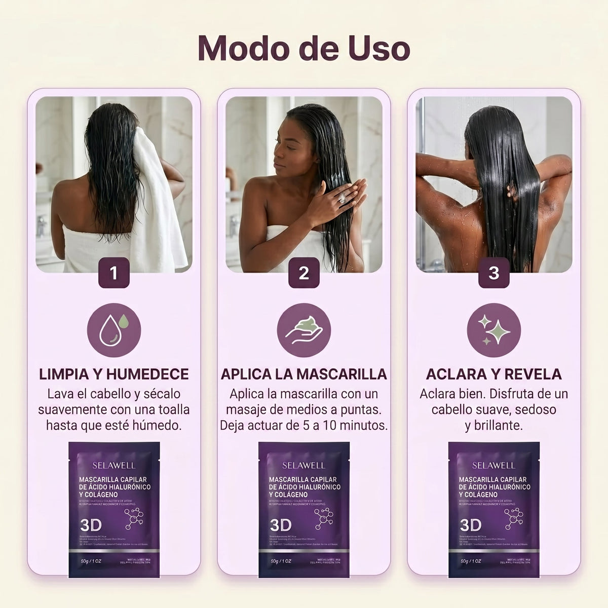 Mascarilla capilar 3D LUVAWELL — Colágeno y ácido hialurónico