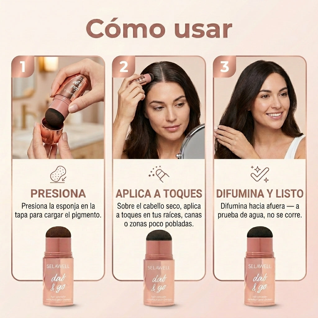 LUVAWELL Dab & Go — Corrector capilar que cubre las canas y las raíces en 10 segundos